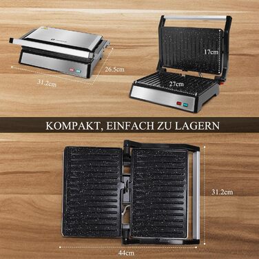 Контактний гриль для сендвічів, стейків і як гриль для паніні, бутербродниця з антипригарним покриттям, гриль паніні потужністю 1500 Вт зі знімною коробкою для збору масла, відкривання на 180.