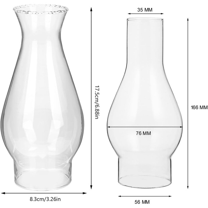 Гасовий абажур старомодний скляний гасовий абажур для гасової лампи лобове скло прозорий циліндр, 2 шт.