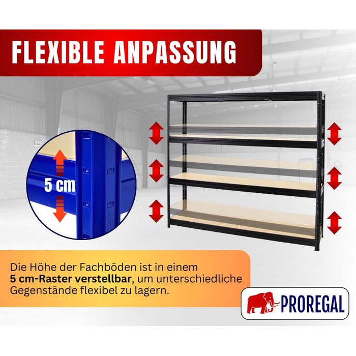 Надміцний стелаж Dino Extra Wide 180x200x45 см, Вантажопідйомність полиці 500 кг, Чорний, Гаражні стелажі, Стелажі для зберігання, Безболтові стелажі, Широкопролітний стелаж 180x200x45 см Чорний Панелі МДФ 6,5 мм