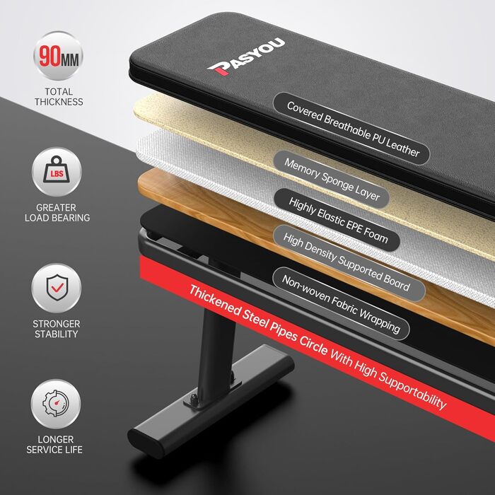 Силова лава, плоска лава, екстремальна вантажопідйомність 660 кг, тренувальна лава, фітнес-лава для домашнього використання для тренувань усього тіла, 100