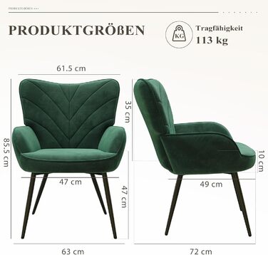 Крісло для вітальні COLAMY, оксамитове м&39яке крісло-реклайнер з високою спинкою, м&39яке комфортне крісло з дизайном відкидної спинки, крісло для відпочинку з дерев&39яними ніжками для вітальні, куточок для читання, зелений зелений 1