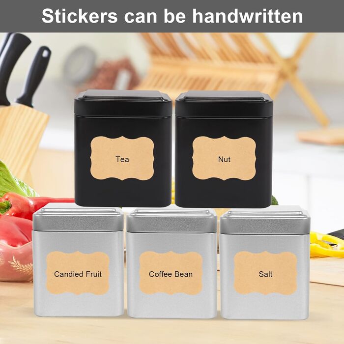 Класична квадратна чайна банка, набір із 9 чайних банок для розсипного чаю, 7 x 7 x 8,5 см, металеві чайні контейнери, набір чайних банок