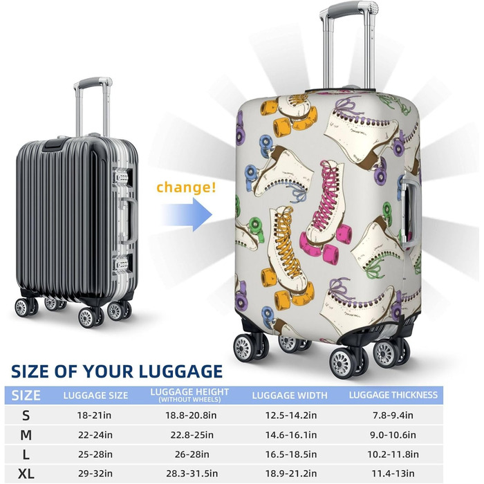 Чохол для валізи TOMPPY в ретро-стилі з яскравим принтом, еластичний, водостійкий, захищає від подряпин, підходить для валіз розміром 45,7-81,3 см, чорний, розмір M