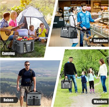 Велика сумка-холодильник 48 л, велика складна сумка-холодильник на 65 банок з верхнім відкриттям, водонепроникна ізольована сумка для покупок XXL, ідеально підходить для поїздок, пікніків, кемпінгу, походів, пляжу, темно-сіра