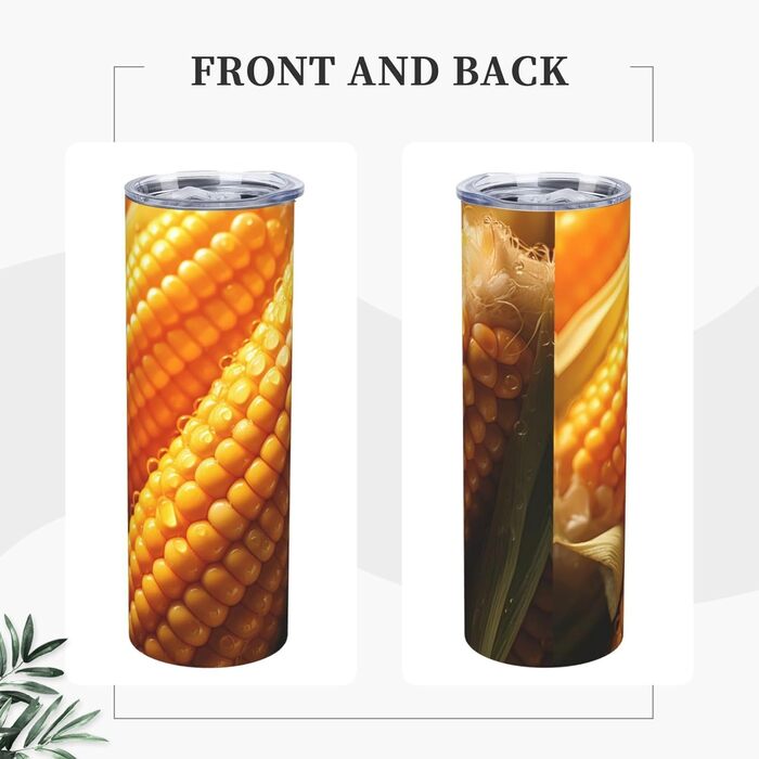 Кухоль з прямою трубочкою, 590 мл, дизайн кукурудза, дорожній кухоль з принтом, підходить для кемпінгу, офісу та дому
