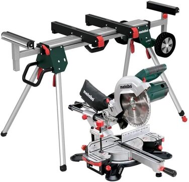 Поперечна пила Metabo KGS 254 M Set (690967000) Картонна коробка з підставкою KSU 251, розміри 790 x 515 x 515 мм, опорна поверхня 340 x 775 мм, макс. ширина різання 90/45 305 / 205 мм. Ширина різання 90/45 305 / 205 мм