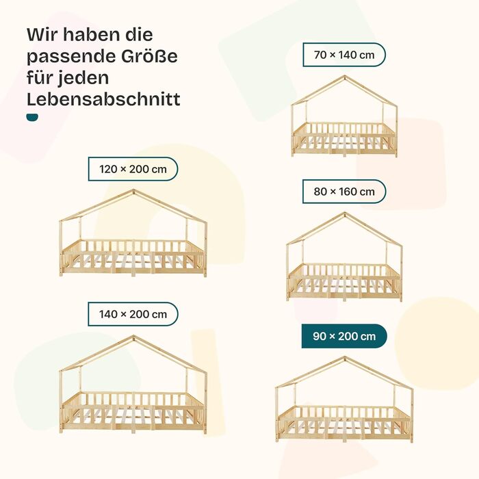 Дитяче ліжко Treviolo 90 x 200 см Дерев&39яне ліжко для дітей із захистом від падіння Каркас ліжка Монтессорі з рейковою основою, сосновий дерев&39яний, колір натурального дерева, 90 x 200 см