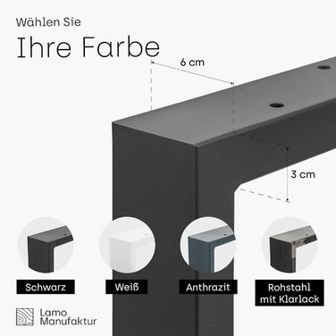 Ніжки LAMO Manufaktur для письмового та обіднього столу, прості середні, квадратний профіль 60x30 мм, каркас столу 80x72 см (ШxВ), чорний, 2 шт., LTS-01-D-FF-9005 80x72 см чорний