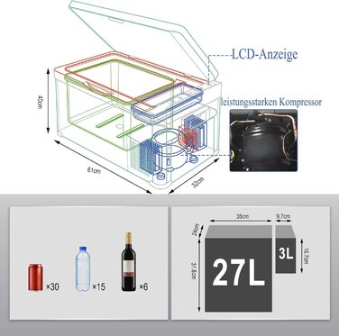 Компресор Cool Box Car 30L, 12В 230В електричний кемпінговий холодильник з морозильною камерою, двозонний холодильник, морозильна камера для скрині автомобіля Міні-холодильник для вантажівки, пляжу, пікніка, літня економія 30 л білий