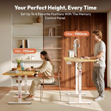 Письмовий стіл з регульованою висотою 11054 см Компактний стіл для роботи стоячи з практичними аксесуарами, ідеально підходить для невеликих приміщень, тихий та безпечний із захистом від зіткнень (клен) 110 x 54 см Клен