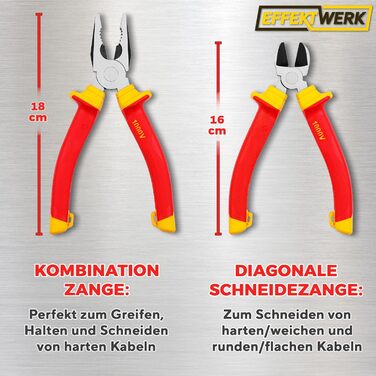 Набір електроінструментів (3 предмети), ізольовані, з сертифікацією VDE комбіновані плоскогубці, довгі/гострогубці та бічні кусачки