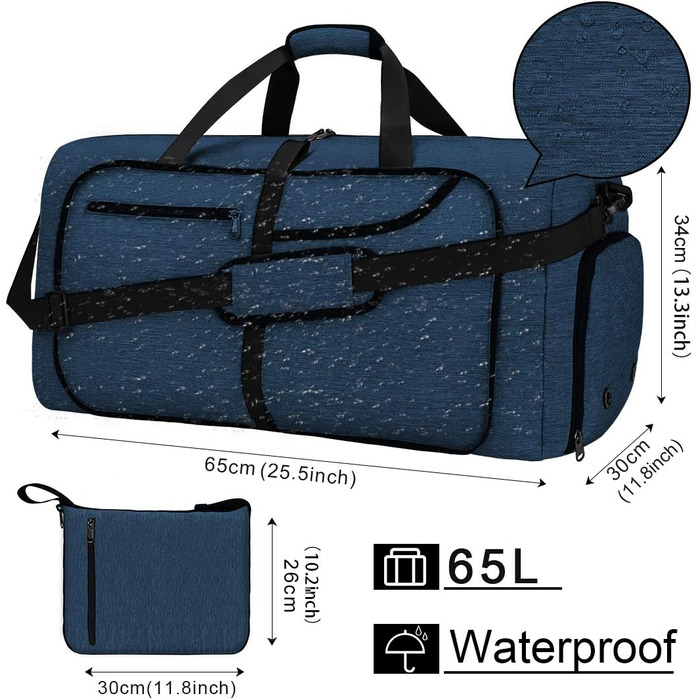 Велика дорожня сумка 40 л 65 л 80 л 100 л 120 л Складана дорожня сумка Легка спортивна сумка для чоловіків з відділенням для взуття для вихідних Чоловіча/жіноча спортивна сумка Чорно-синя