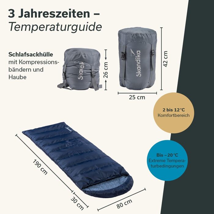Спальний мішок Skandika Dundee з фланелевої ковдри Бавовна, розкішна якість, з&39єднується, подвійний спальний мішок, 3 сезони, до -20C, 220 x 80 см / 220 x 160 см Спальний мішок для кемпінгу, індиго, правий