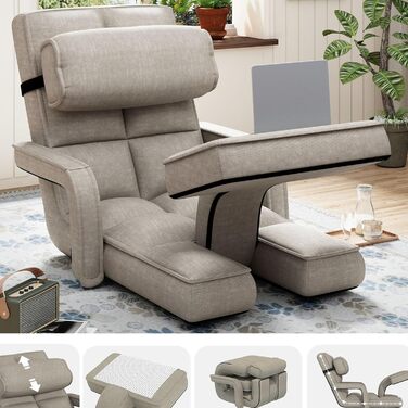 Крісло UNIONLINE, регульоване складне ігрове крісло з підлокітниками, подушкою та підставкою для ніг, одне крісло, ліжко для спальні, для дому, офісу, бежевий