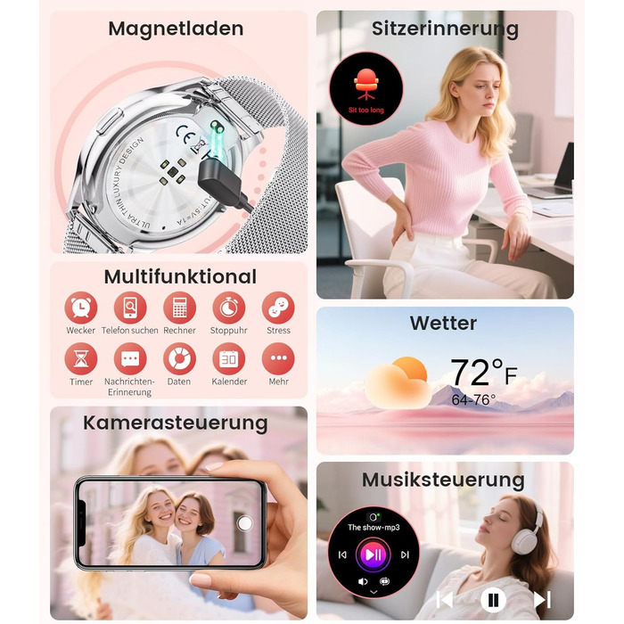 Жіночий смарт-годинник LIGE (2 ремінці), 1,43-дюймовий HD AMOLED-дисплей, смарт-годинник з функцією телефону, фітнес-годинник, спортивний годинник з понад 120 спортивними режимами, відстеження сну, відстеження менструального циклу, годинник для iOS/Androi