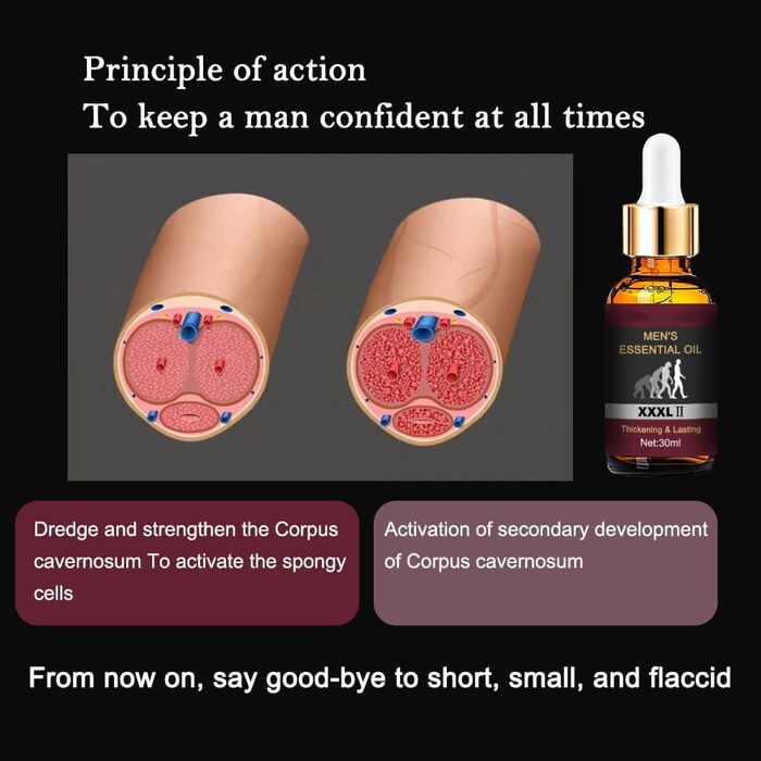 Збільшення пеніса XXXL з ефірною олією для чоловіків - 30 мл, покращена ерекція, потовщення та ріст (5 шт.)