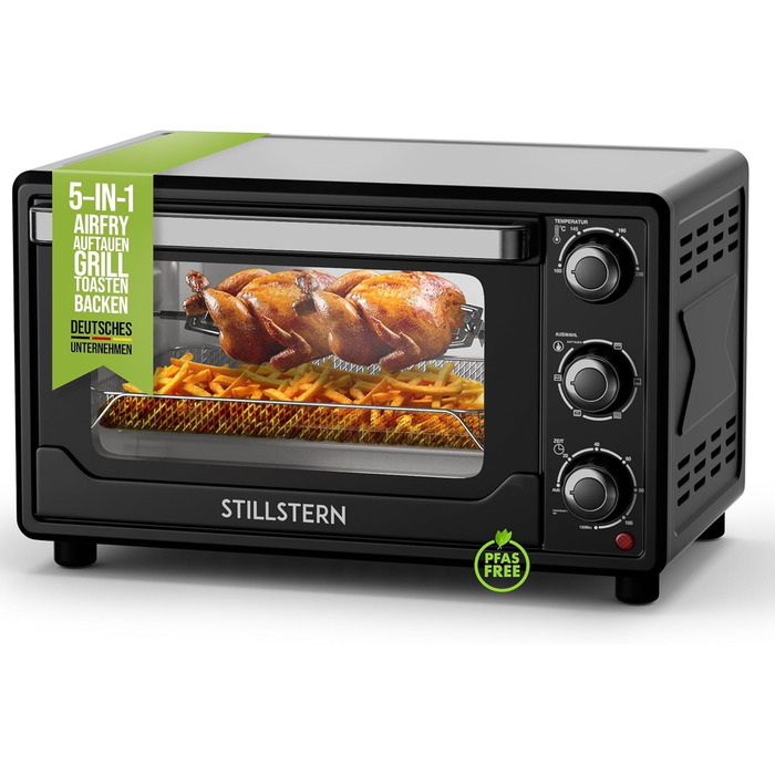 Міні-піч Stillstern з конвекцією (25 л) НОВИНКА CYCLONE PRO (антипригарне покриття), версія DE, вставка для фритюрниці, буклет з рецептами, гриль на грилі 1500 Вт Міні-піч для піци Ідеальна для кемпінгу