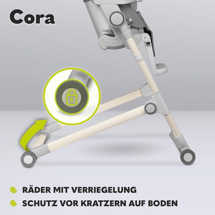 Стільчик для годування LIONELO Cora, високий, регульований, знімний піднос, нековзний, від 6 до 36 місяців, 5-точкові ремені безпе