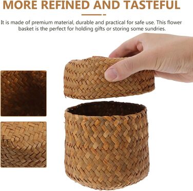 Міні-кошик IMIKEYA з 2 предметів з морською травою та кришкою, круглий, ручної роботи, маленька скринька з морської трави, кошики для зберігання з верби, сільський квітковий кошик для столу, дому, вечірки, 12x9 см
