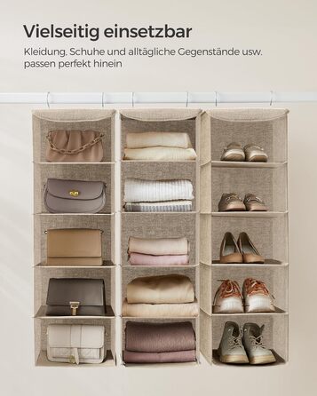 Підвісний органайзер SONGMICS, набір з 2 шт. , органайзер для шафи, підвісна полиця, підвісне місце для зберігання, складаний та компактний, металеві гачки та бамбукові вставки, текстура, що нагадує лляну тканину, пісочно-бежевий RCH005Y02 Пісочно-бежевий