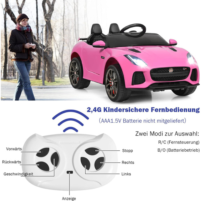 Дитячий електромобіль COSTWAY Jaguar з історіями та музикою, клаксоном та фарами, дитячий автомобіль на 12 В з пультом дистанційно