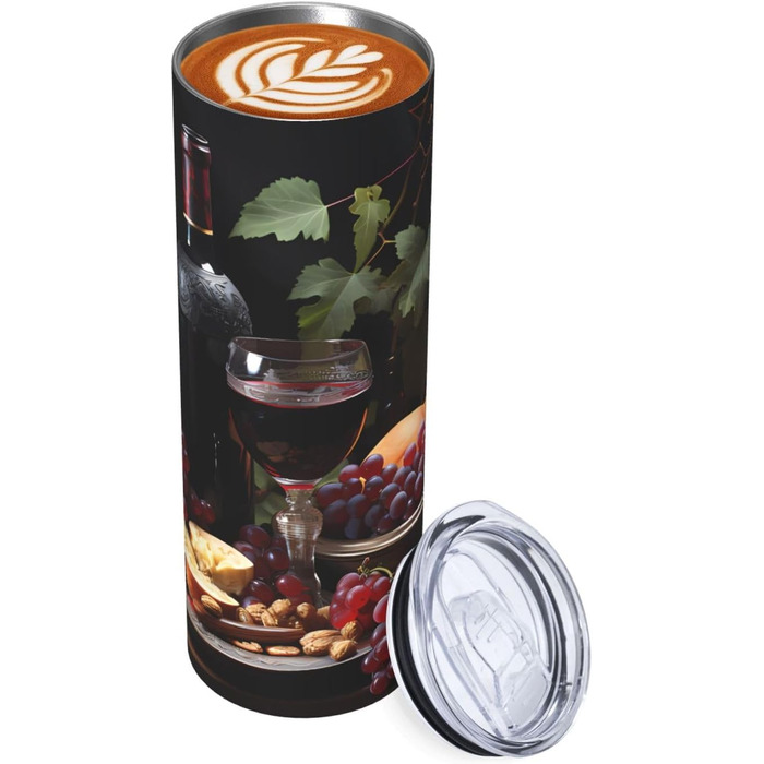 Кружка з прямою трубочкою, 590 мл, дизайн фрукти та вино, друкований, підходить для кемпінгу, офісу та дому.