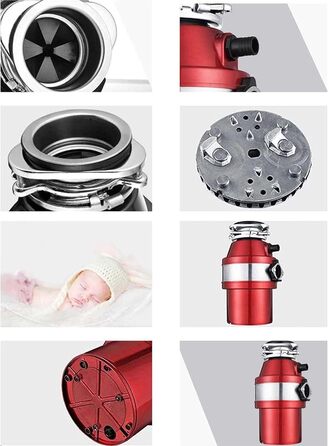 Подрібнювач побутових харчових відходів 370 Вт, багатоступеневий подрібнений подрібнювач кухонних відходів для прибирання сміття, Black Schwarz