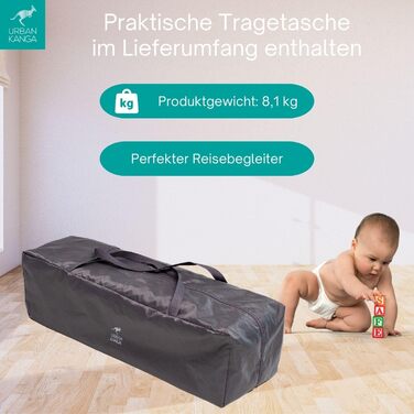 Дитяче ліжечко Urban Kanga QK Plus з регульованою висотою та пеленальний килимок, вкладиш для новонароджених, 60x120 см (сірий меланж)