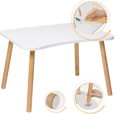 Дерев&39яний дитячий стіл, стіл для дитячої кімнати, білий, 52 x 70 см, самостійне складання, висока якість, натуральні дитячі сидіння, стіл для малюків - маленький столик 52 x 70 см з вирізом