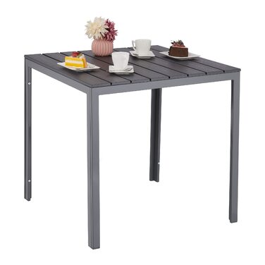 Садовий стіл Relaxdays, HBT 74 x 78 x 78 см, балконний стіл, імітація дерева, пластик, сталь, квадратний стіл для патіо, сірий