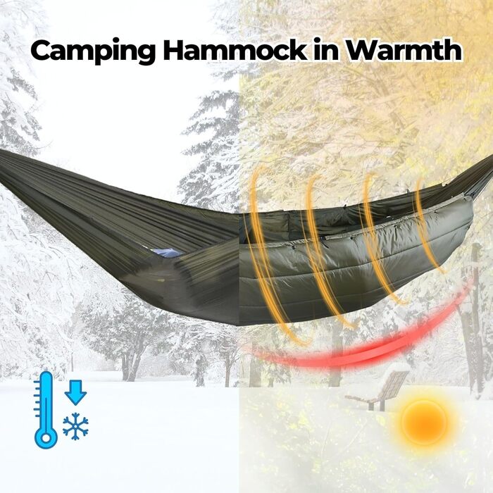 Підстібка для гамака Onewind, повна довжина під стелю з утепленням для кемпінгу в гамаку, 4 сезони, піших прогулянок, походів з рюкзаком та подорожей. Легка та портативна. Зелений комбо від -7 до 5, 210 см x 130 см