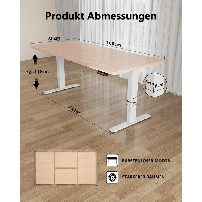 Письмовий стіл з регульованою висотою 160 x 80 см, електрично регульований стіл з функцією пам&39яті, комп&39ютерний стіл з організацією кабелів, стіл для роботи стоячи, офісний стіл, бежевий 160 x 80 см