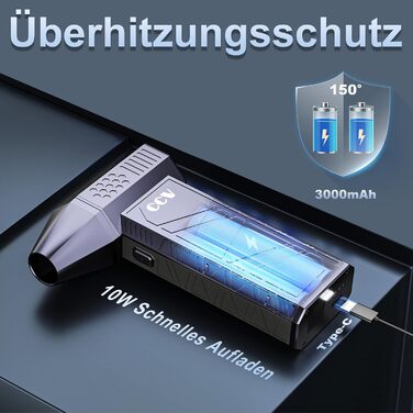 Електричний пилосос CCV, розпилювач повітря під тиском, 3 швидкості, 150 000 обертів за хвилину, стиснене повітря, батарея 3000 мАг, щітка для очищення та швидка зарядка Tepy-c, для набору для чищення ПК, автомобіля, дивана (СИНІЙ)