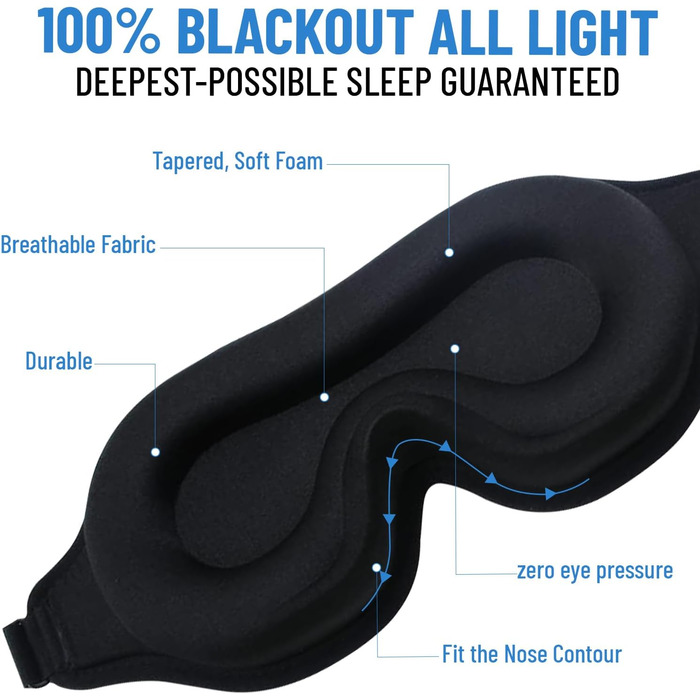 Маска для сну AJUVENATE 3D для чоловіків та жінок, 100 затемнення, відсутність тиску на очі, дихаючий матеріал, зручна пов'язка дл