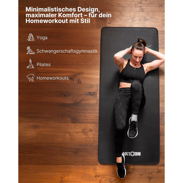 Надзвичайно товстий нековзний килимок для фітнесу з ремінцем для перенесення та електронною книгою килимок для йоги, гімнастики, спортивний килимок та килимок для пілатесу килимок для тренувань для дому, студії та використання на вулиці (чорний 80 см) 80 
