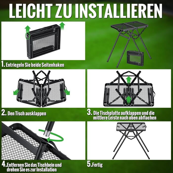 Складаний стіл для гриля GARLLEN, 60x40 см та 3 регульовані висоти (25/48/71 см), X-подібна конструкція опори стабільний, легкий та портативний кемпінговий стіл, складаний стіл, садовий стіл, стіл для пікніка, невеликий стіл для гриля