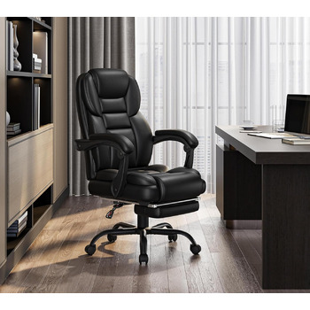 Ергономічне офісне крісло Yaheetech, крісло керівника з підставкою для ніг, письмове крісло з адаптивними підлокітниками, висока спинка, регульована висота, для офісу, чорне