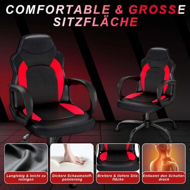 Ігрове крісло AnyGod, ергономічне ігрове крісло для комп&39ютера з поперековою опорою, регульовані по висоті поворотні колеса, для дому, офісу для дорослих, підлітків, дітей та геймерів, червоне