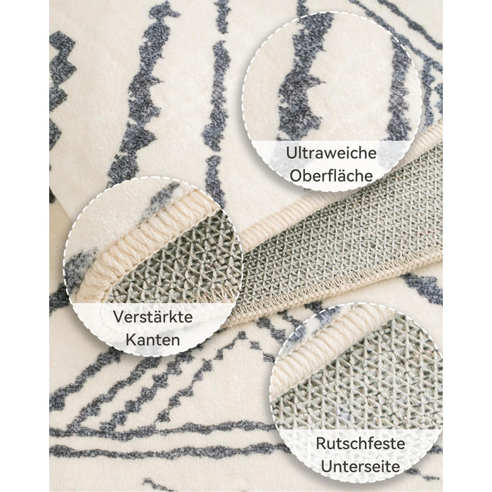 Килимова доріжка для коридору, 60 x 300 см, нековзка кухонна доріжка, килимова доріжка з коротким ворсом, яку можна прати, складається, дизайн бохо для коридору, кухні, вітальні та офісу, чорно-білий, 60 x 300 см