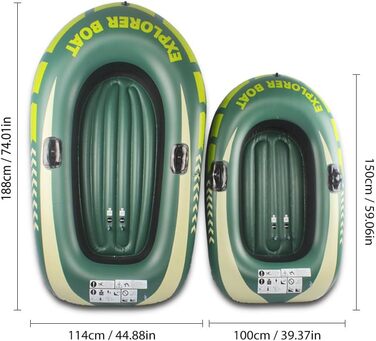Надувний човен, 150x100 см надувний човен, рибальський човен на 1 особу, надувний для дорослих, каяк, потовщений складний портативний рибальський човен для водних видів спорту на свіжому повітрі, зелений ПВХ човен на 1 особу