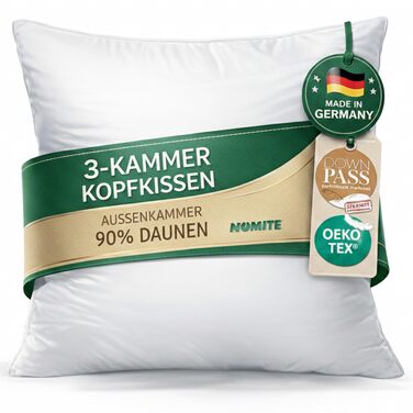 Пухова подушка, виготовлена в Німеччині, 80x80 3-камерна подушка 80x80, пух та пір&39я Гіпоалергенна подушка Сертифіковано для тварин (DOWNPASS) Oeko-TEX Клас 1 Комплект пір&39яних подушок з 1 предмета 80x80 см