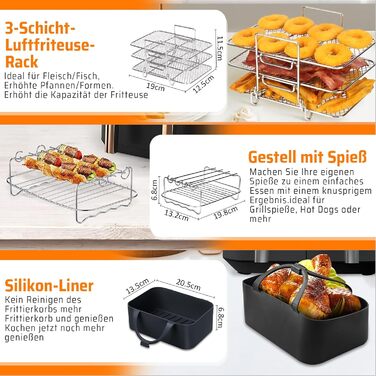 Набір аксесуарів для фритюрниці з 9 предметів для Ninja Foodi Dual AF300EU, AF400EU, Princess 182068, включаючи силіконову вставку для фритюрниці та решітки для фритюрниці тощо, аксесуари для фритюрниці з подвійними кошиками 7.6 л-9.5 л тип A