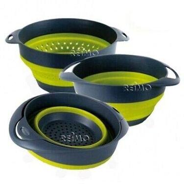 Силіконова миска та силіконове ситечко Camp4, складні 2-в-1, сіро-лаймові