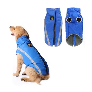 Зимова куртка для собак, тепле пальто для собак середніх та великих собак, водонепроникний зимовий одяг для собак, світловідбиваючий флісовий одяг для цуценят, лабрадора, бульдога, самоєда (6XL/68 см, синій) 6XL/68 см синій
