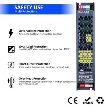 Світлодіодний трансформатор JOYLIT 24 В 150 Вт, плоский трансформатор 175-264 В змінного струму до 24 В 6,25 А, світлодіодний блок живлення 24 В постійного струму низьковольтний трансформатор з регулюванням яскравості, імпульсний блок живлення трансформат
