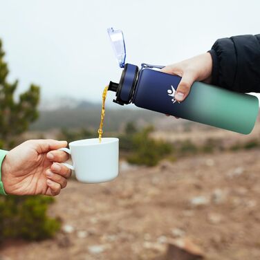 Пляшка для води з нержавіючої сталі, термос 1 л, ізольована пляшка без BPA, пляшка для води для школи, спорту, газованої води, фітнесу, активного відпочинку, кемпінгу, 1000 мл, темно-синій морський зелений