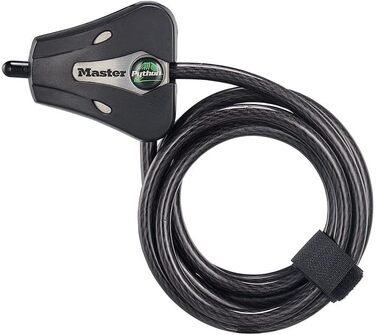 Велосипедний замок Master Lock 8418D Python з ключем, регульований металевий тросовий замок з атмосферостійким вініловим покриттям для спорядження для активного відпочинку, велосипедів, трейлерних камер, довжина 1,8 м, чорно-сріблястий, діаметр 6&39 x 5/1