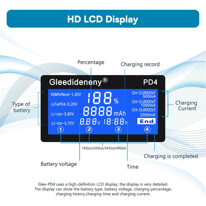 Зарядний пристрій для акумуляторів 18650, універсальний зарядний пристрій, РК-дисплей для акумуляторних батарей 3.7V, 3.8V, 3.2V, 26650, 20700, 18650, 18350, 17670, 17500, 16340 (RCR123), 14500, 1.2V, AA AAA SC C