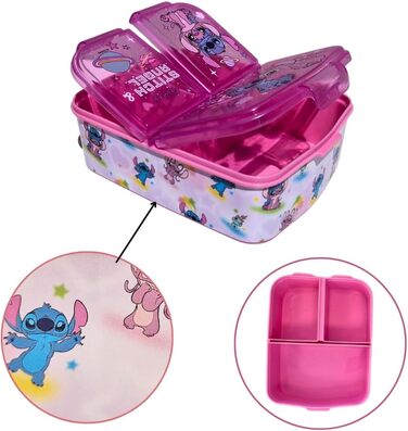 Ланчбокс дитячий Stitch та Angel з роздільниками, контейнер для обіду з 3 відділеннями, тримач для перекусів у школу, ідеальний для ланчу, легко миється та легкий (Kawaii) 17x14x5 см