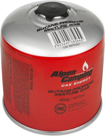 Газовий картридж Alpen Camping IK008 877 мл / 500 г з пропан-бутаном, що вкручується, з підключенням 7/16 для газової плити похідн
